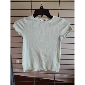 HM Girls Mint Green Ribbed Short Sleeve Lettuce Edge Top Size 8-10Y